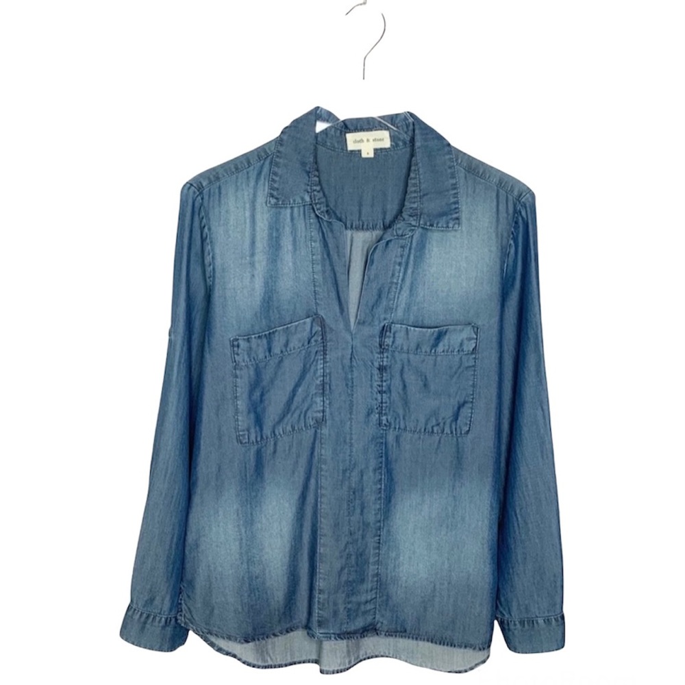 Cloth & Stone Chambray V-Neck Shirt - Picture 1 of 5